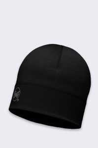 Buff Merinowolle 1 Schicht Solid Mütze Schwarz