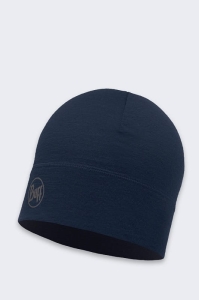 Buff Merinowolle 1 Lage Solid Navy Mütze