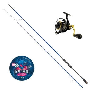 Set Hype Tackle H2 Target Asp 2,86 m MF Bis zu 28 g 2 Stück + DAM QUICK 7 3000 Geflochtene Schnur X Anniversary + Hype Tackle WP8 0,13 mm Dunkelgrau