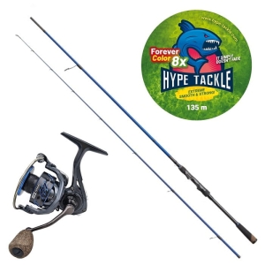 Set Hype Tackle H2 Target Zander 2,21 m Bis zu 32 g 2 Stück + Hype Tackle H2 4000 + Hype Tackle WP8 Red Fluo 0,15 mm 11,4 kg 135 m FEC