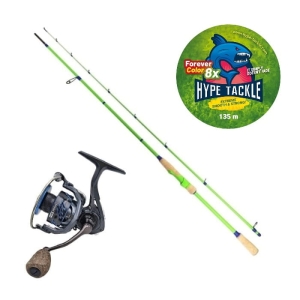 Set Hype Tackle Fresh 2,44 m 5-25 g 2-teilig S + Rolle Hype Tackle H2 3000 + Hype Tackle Forever Color WP8 Red Fluo 0,13 mm, 9,1 kg 135 m