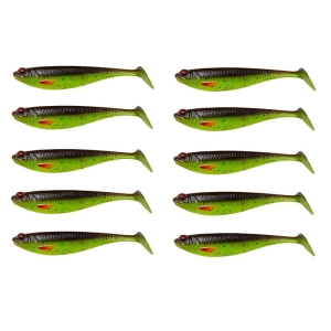 Gummifische im Großpack – Set DAM Shadster 12 cm 16,8 g Motoroil Chartreuse 10 Stk.