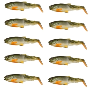 Gummifische im Großpack – SET 10 Stück SG Craft Cannibal PT 6,5 cm Olive Pearl Hot Orange