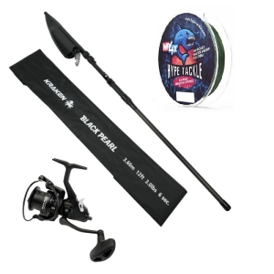 Set Kraken Black Pearl Tele Carp 12 ft 3,00 lbs + Kraken Free Runner 4500 + Hype Tackle 4X 0,18 mm Moss Green 14,8 kg 135 m