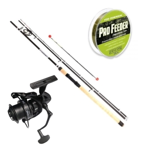 Set Kraken Black Pearl Feeder 3,30 m 120 g 3+3 Teile + Kraken Black Pearl Feeder 5500 V2 + VDE-Robinson Pro Feeder Schnur 0,260 mm 230 m