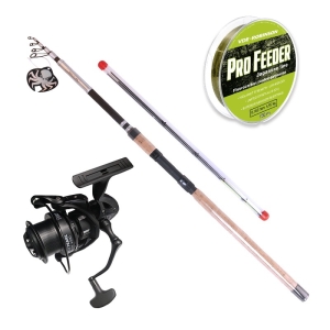 Feeder-Angelset Kraken Black Pearl TELE FEEDER 4+3-teilig 3,30 m 120 g + Angelrolle Kraken Black Pearl Feeder 4500 V2 + VDE-Robinson Pro Feeder Schnur 0,245 mm 150 m