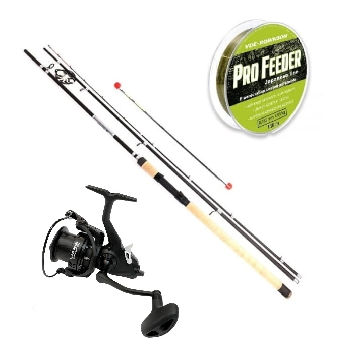 Set Kraken Black Pearl Feeder 3,30 m 120 g 3+3tlg + Kraken Free Runner 5500 + VDE-Robinson Pro Feeder Schnur 0,260 mm 230 m