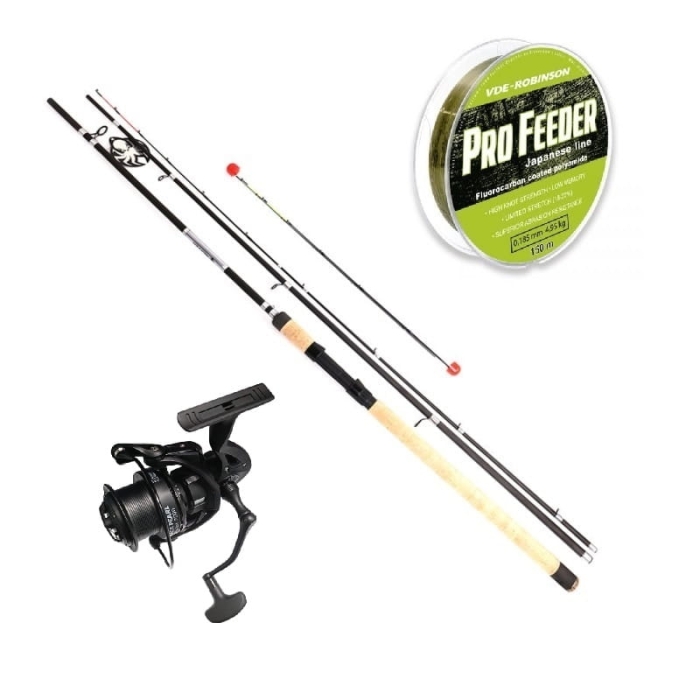 Set Kraken Black Pearl Feeder 3,60 m 150 g 3+3 Teile + Kraken Black Pearl Feeder 5500 V2 + VDE-Robinson Pro Feeder Schnur 0,260 mm 230 m