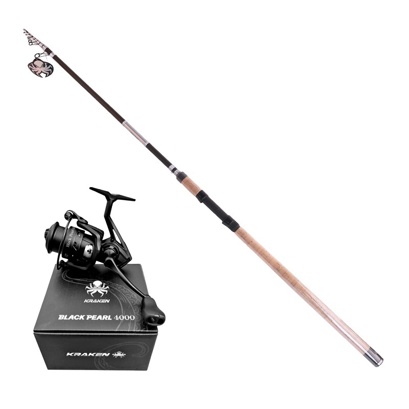 Angelset Kraken Black Pearl TELE MATCH 3,60 m 6-teilig 25–30 g + Angelrolle Kraken Black Pearl 4000