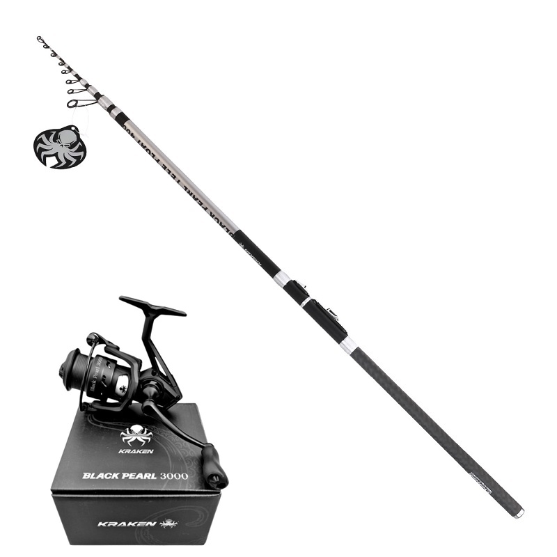 Angelset Kraken Black Pearl TELE FLOAT 4,00 m 6-teilig bis 20 g + Angelrolle Kraken Black Pearl 3000